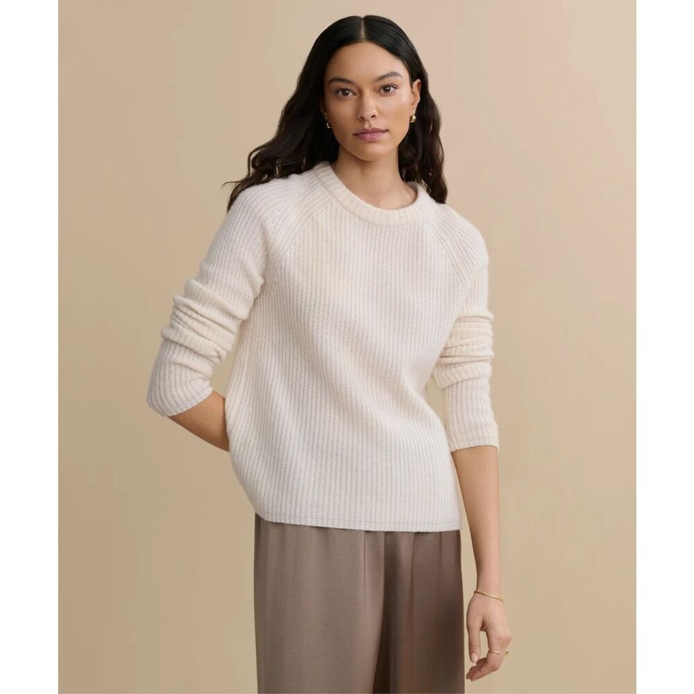 Jenni Kayne 100% Cashmere Fisherman Sweater Ivory Size Large $425.00